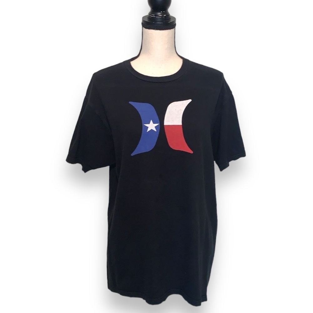 Hurley Black Texas Lone Star State Flag Graphic Crewneck T-Shirt Size Large